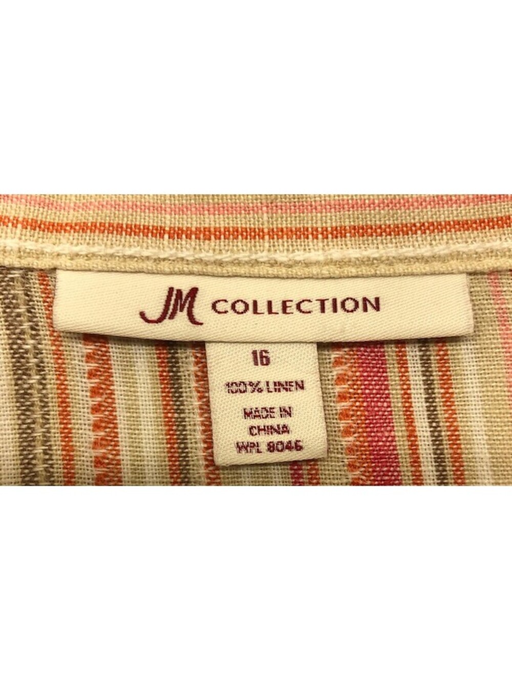 JM Collection Womens 16 Linen Blouse Multicolor Stripe 3/4 Sleeves Collar - Picture 8 of 8